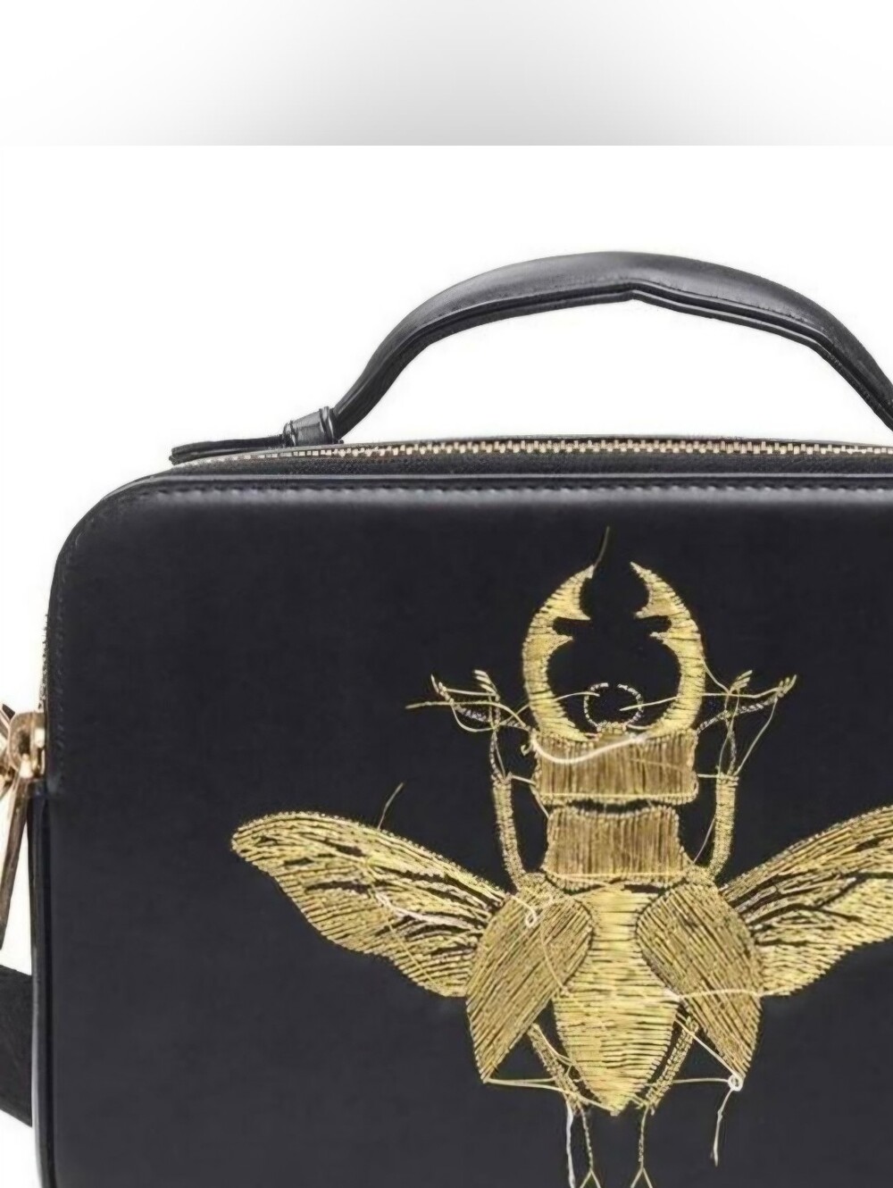 CMPLT UNKNWN Black Crossbody Bag with Gold Beetle Embroidery